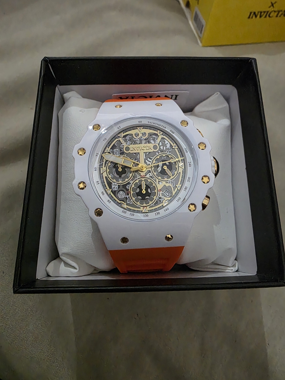 Invicta Racing Vaulthan Unisex Adult Watch 69651 44mm White/Orange Band New!!